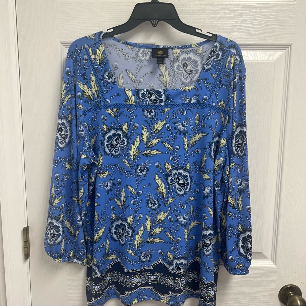 JM Collection Blue Floral Blouse